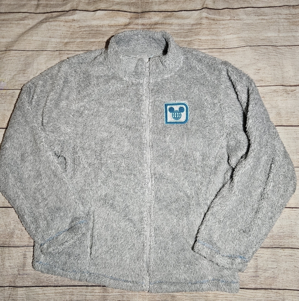 Walt Disney world gray sherpa fleece teddy zip up jacket